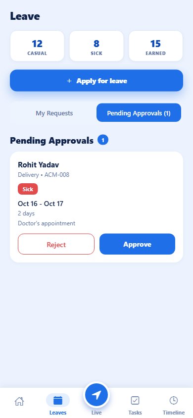Manager's pending approvals with Approve and Reject buttons